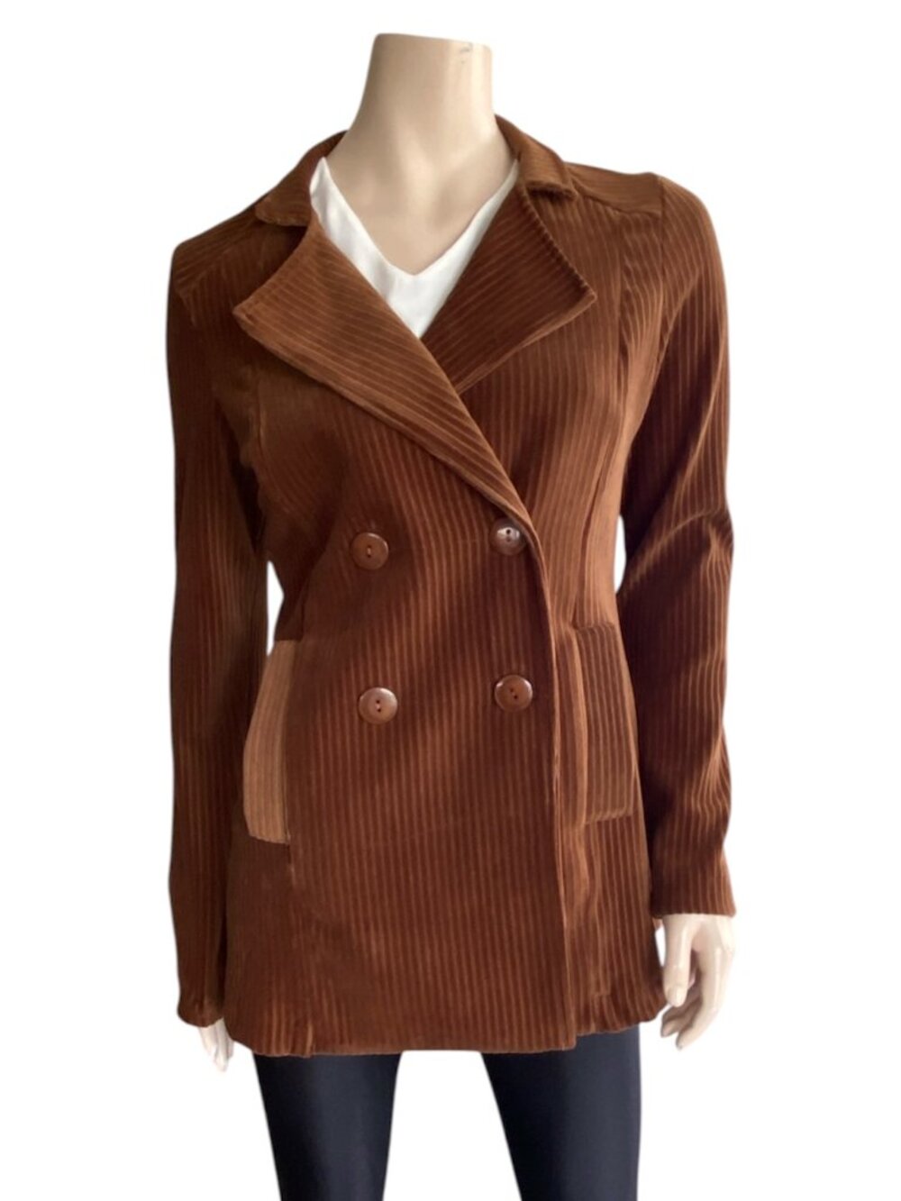 LUC FONTAINE Ribbed Velvet Double Breasted Blazer Sz 8